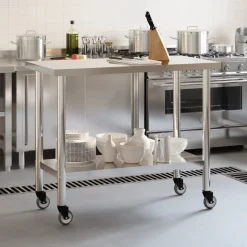 vidaXL Keukenwerktafel met wielen 110x55x85 cm roestvrij staal