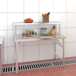 vidaXL Keukenwerktafel met bovenschap 120x60x115 cm roestvrij staal