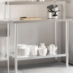 vidaXL Keukenwerktafel met bovenschap 110x55x120 cm roestvrij staal