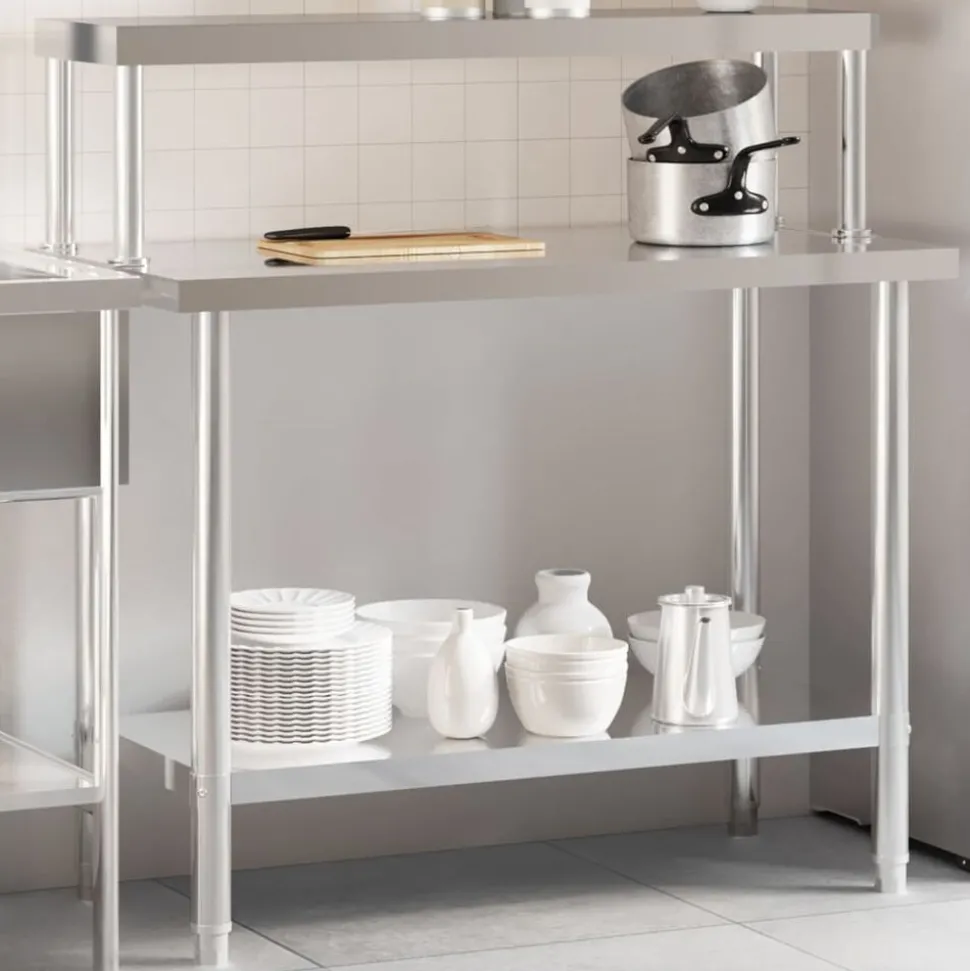 vidaXL Keukenwerktafel met bovenschap 110x55x120 cm roestvrij staal
