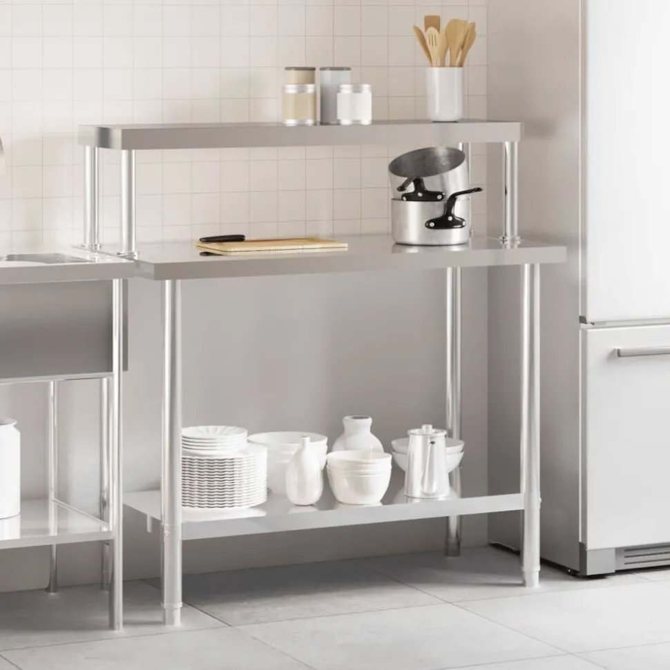 vidaXL Keukenwerktafel met bovenschap 110x55x120 cm roestvrij staal