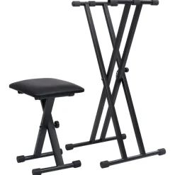 vidaXL Keyboardstandaard en -kruk dubbel versterkt zwart
