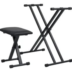 vidaXL Keyboardstandaard en -kruk dubbel versterkt zwart