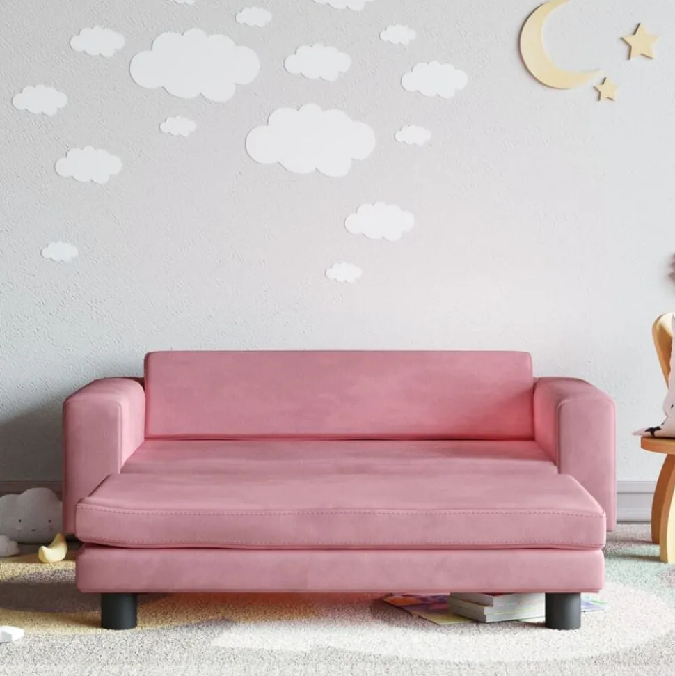 vidaXL Kinderbank met voetensteun 100x50x30 cm fluweel roze