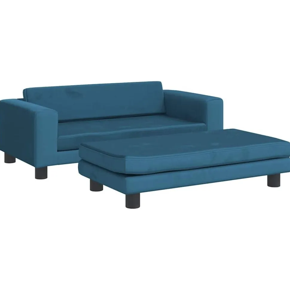 vidaXL Kinderbank met voetensteun 100x50x30 cm fluweel blauw