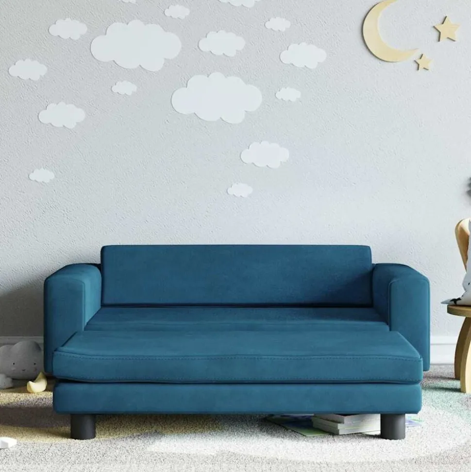 vidaXL Kinderbank met voetensteun 100x50x30 cm fluweel blauw