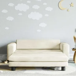 vidaXL Kinderbank met voetensteun 100x50x30 cm fluweel crèmekleurig