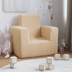vidaXL Kinderbank zacht pluche crèmekleurig