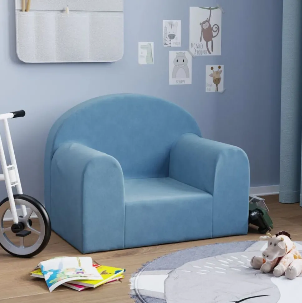 vidaXL Kinderbank zacht pluche blauw