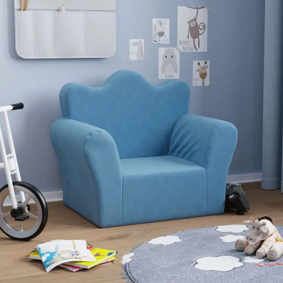 vidaXL Kinderbank zacht pluche blauw