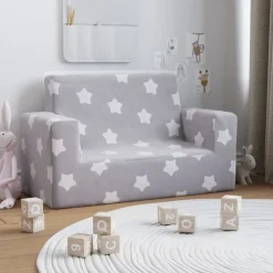vidaXL Kinderbank 2-zits met sterren zacht pluche lichtgrijs