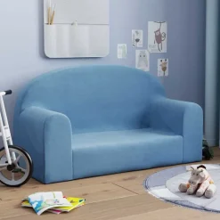 vidaXL Kinderbank 2-zits zacht pluche blauw
