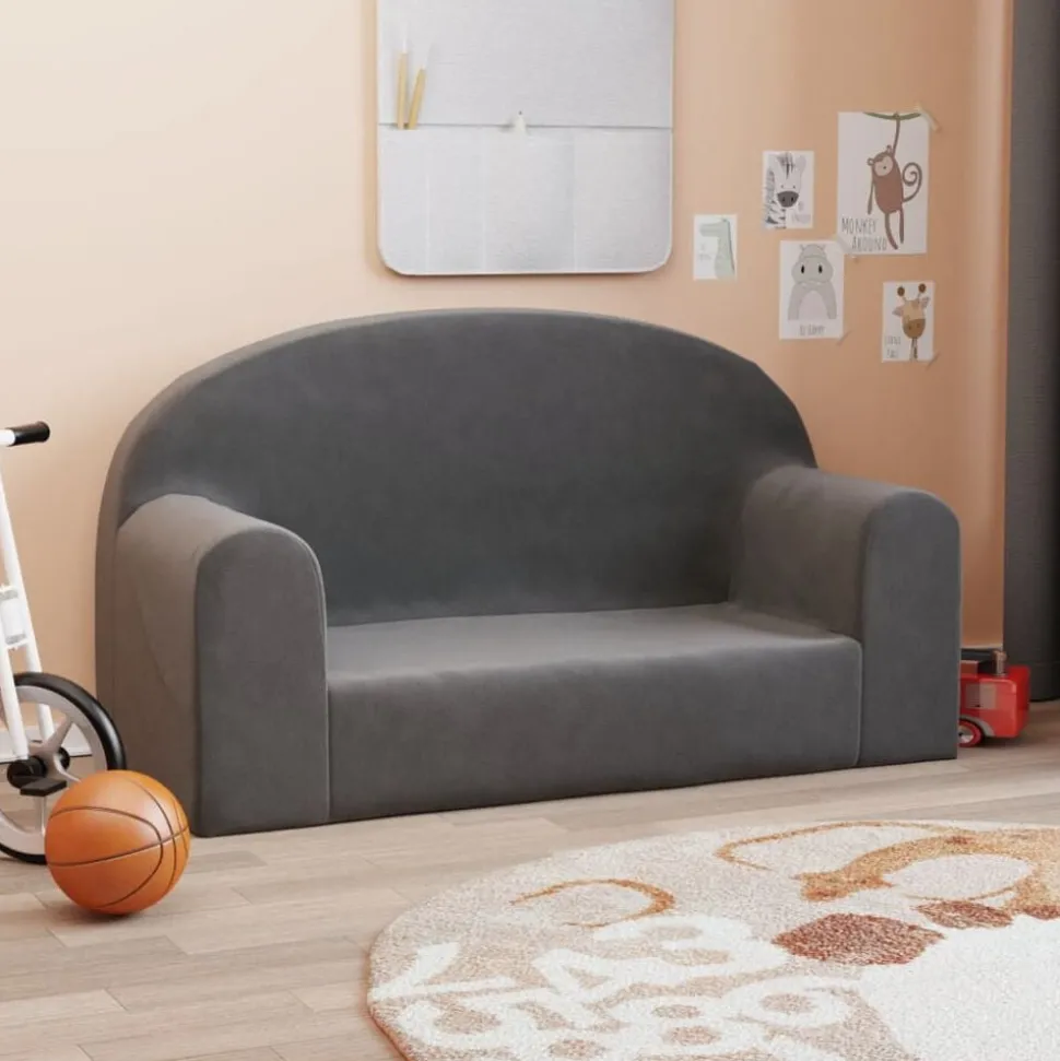 vidaXL Kinderbank 2-zits zacht pluche antracietkleurig