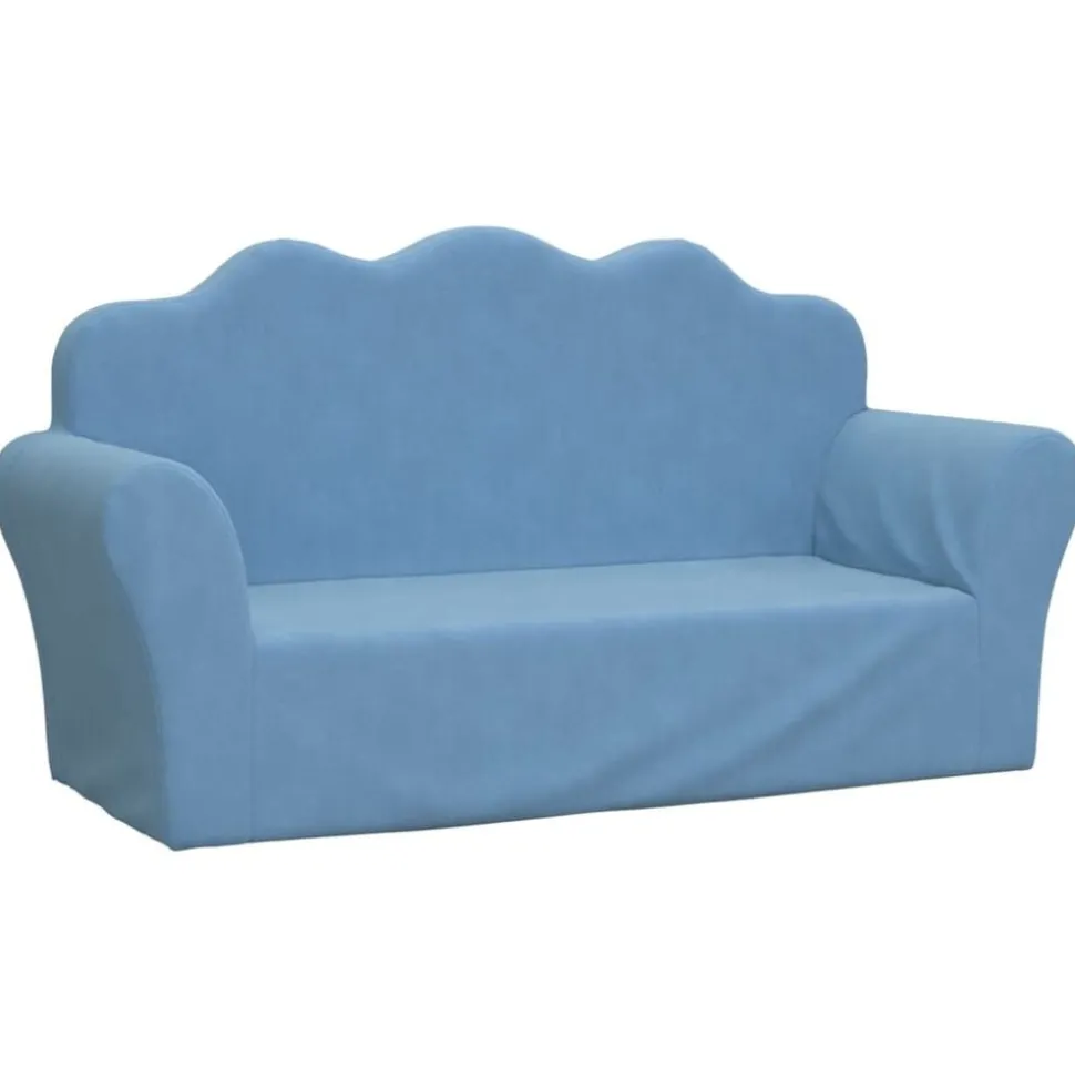 vidaXL Kinderbank 2-zits zacht pluche blauw