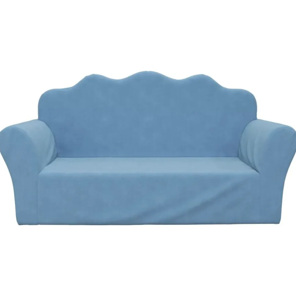 vidaXL Kinderbank 2-zits zacht pluche blauw