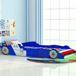 vidaXL Kinderbed raceauto met LED-verlichting blauw 90x200 cm