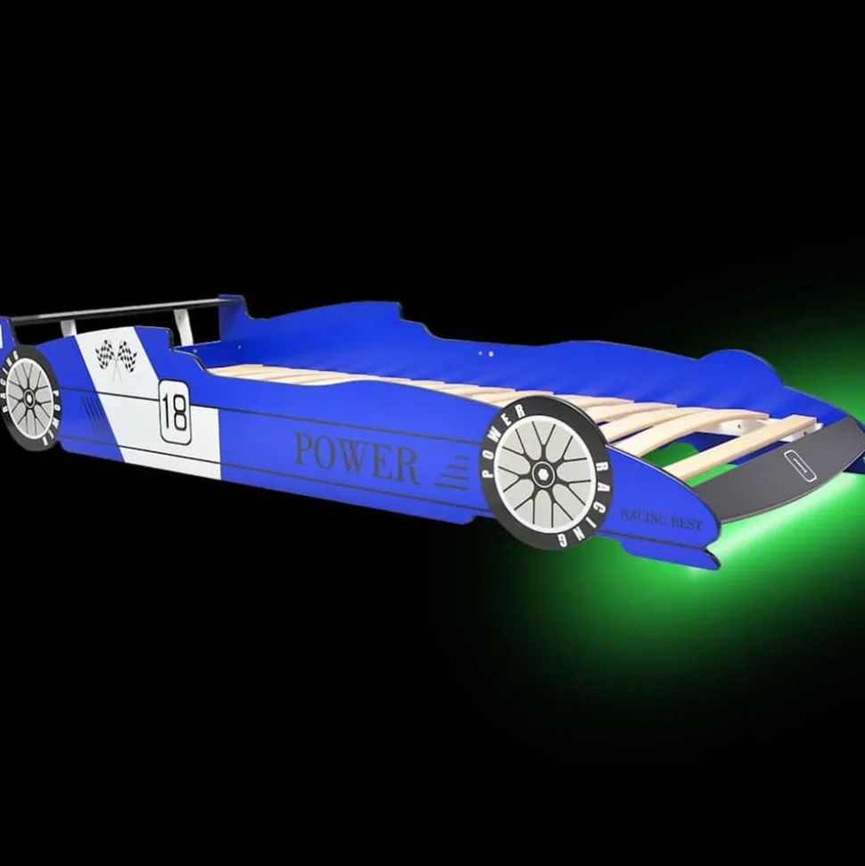vidaXL Kinderbed raceauto met LED-verlichting blauw 90x200 cm