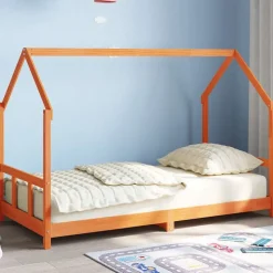 vidaXL Kinderbedframe massief grenenhout wasbruin 90x190 cm