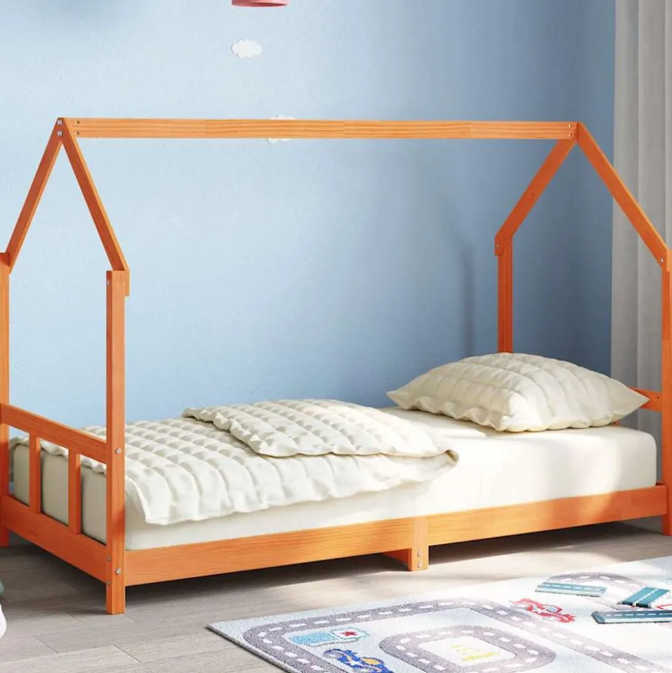 vidaXL Kinderbedframe massief grenenhout wasbruin 90x190 cm