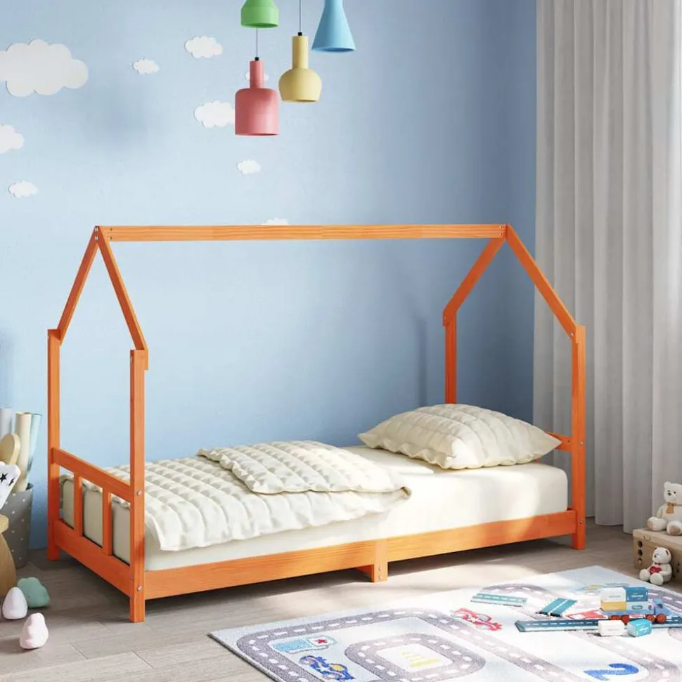 vidaXL Kinderbedframe massief grenenhout wasbruin 90x190 cm
