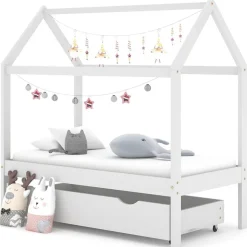 vidaXL Kinderbedframe met lade massief grenenhout 70x140 cm wit