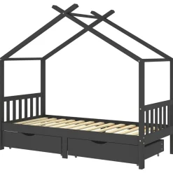 vidaXL Kinderbedframe met lades grenenhout donkergrijs 90x200 cm