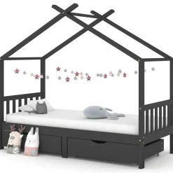 vidaXL Kinderbedframe met lades grenenhout donkergrijs 90x200 cm