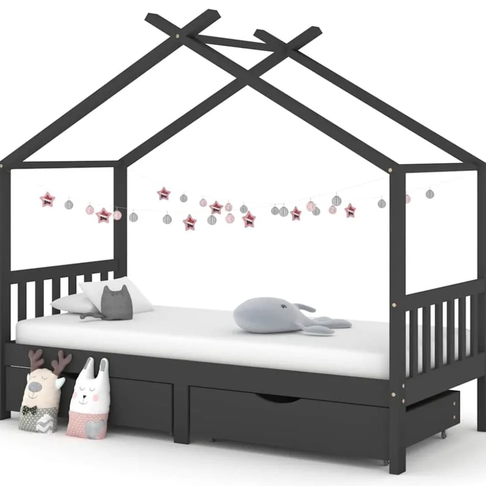 vidaXL Kinderbedframe met lades grenenhout donkergrijs 90x200 cm