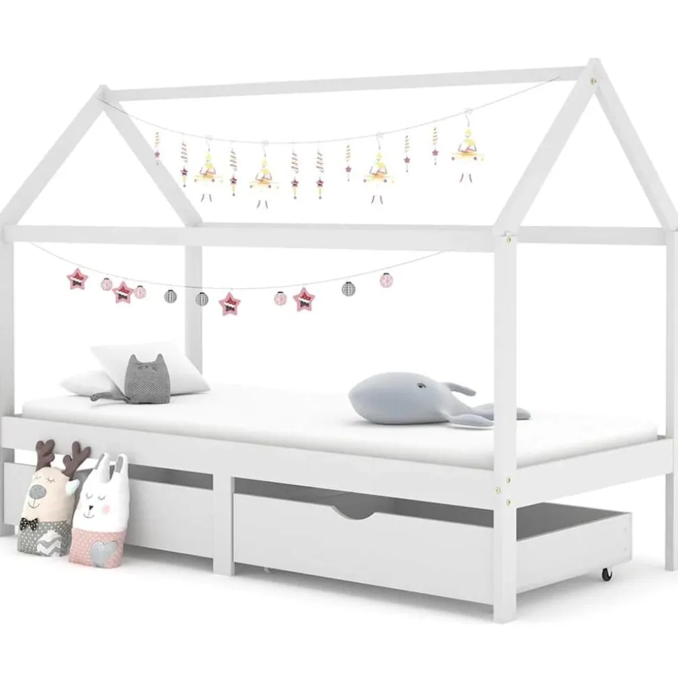 vidaXL Kinderbedframe met lades massief grenenhout 90x200 cm wit