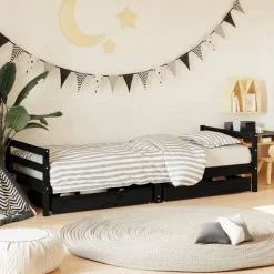 vidaXL Kinderbedframe met lades 80x200 cm massief grenenhout zwart