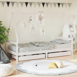 vidaXL Kinderbedframe met lades 80x200 cm massief grenenhout wit