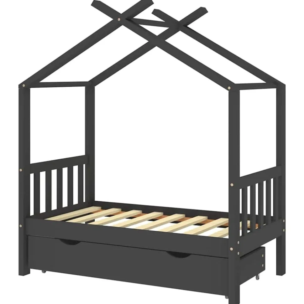 vidaXL Kinderbedframe met lade grenenhout donkergrijs 70x140 cm
