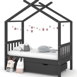 vidaXL Kinderbedframe met lade grenenhout donkergrijs 70x140 cm