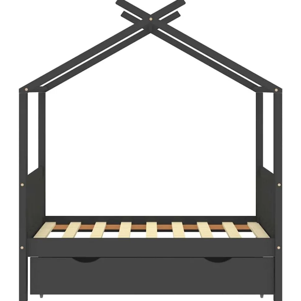 vidaXL Kinderbedframe met lade grenenhout donkergrijs 70x140 cm