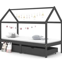 vidaXL Kinderbedframe met lades grenenhout donkergrijs 90x200 cm