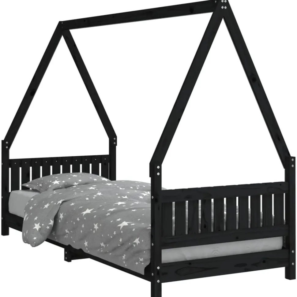vidaXL Kinderbedframe 80x200 cm massief grenenhout zwart