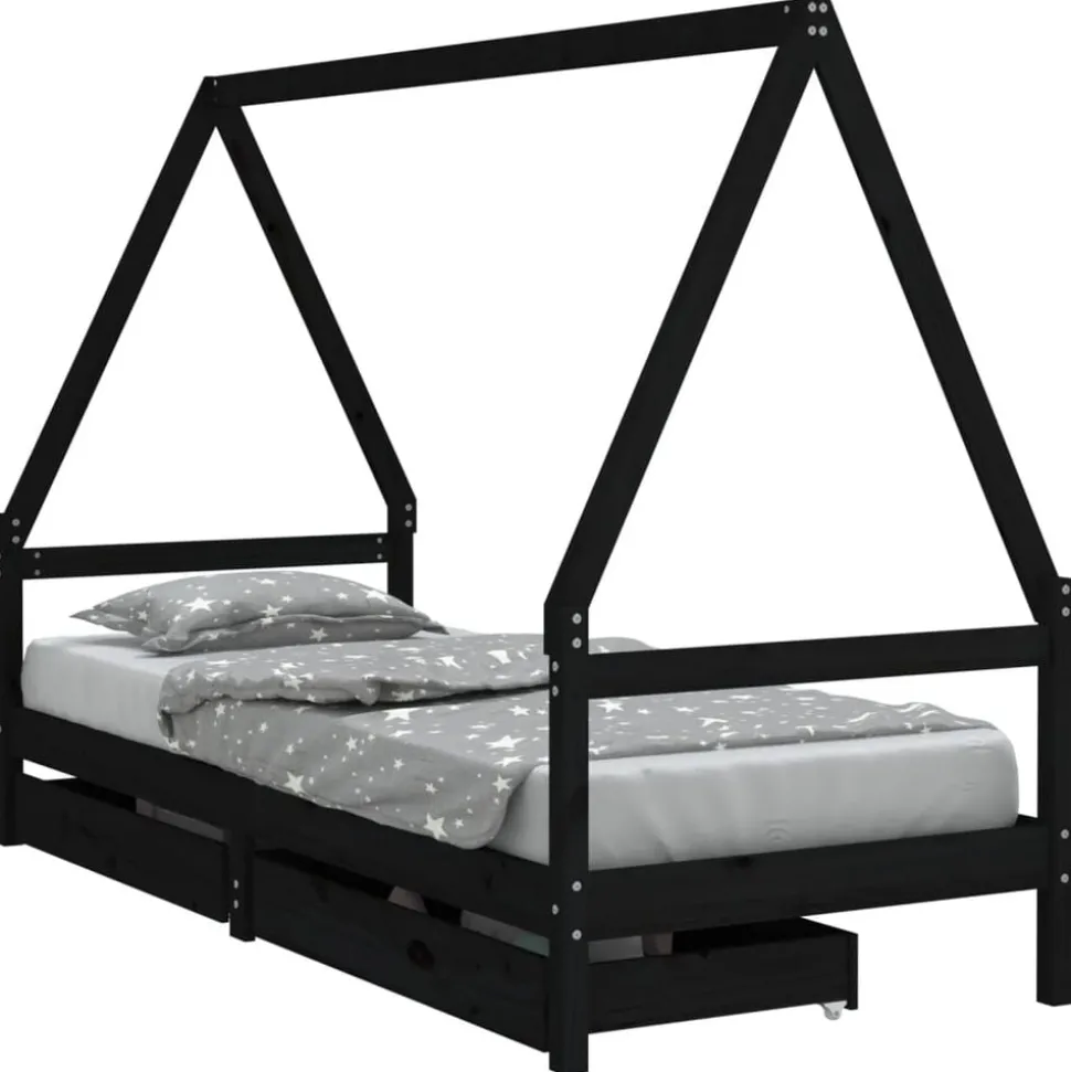 vidaXL Kinderbedframe 80x200 cm massief grenenhout zwart