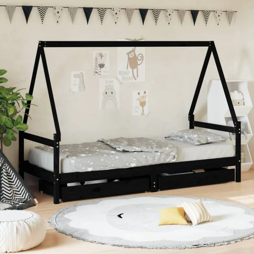 vidaXL Kinderbedframe 80x200 cm massief grenenhout zwart