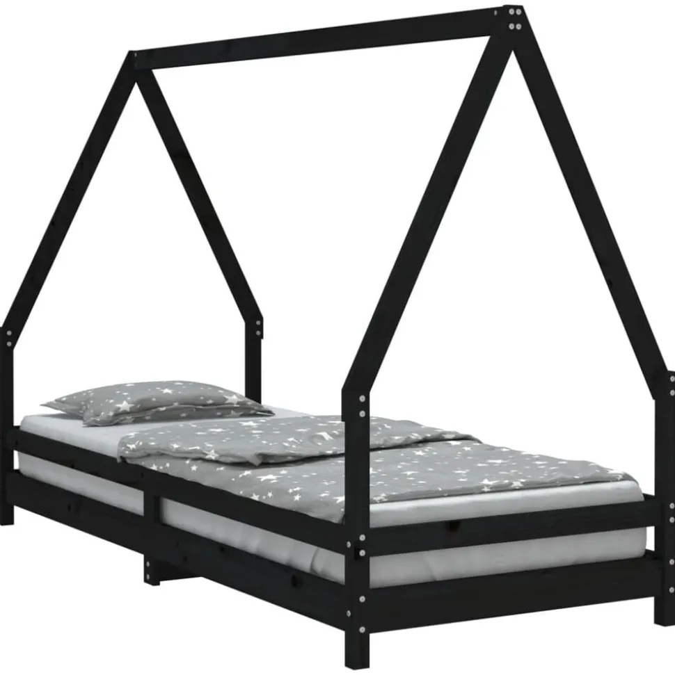 vidaXL Kinderbedframe 80x200 cm massief grenenhout zwart
