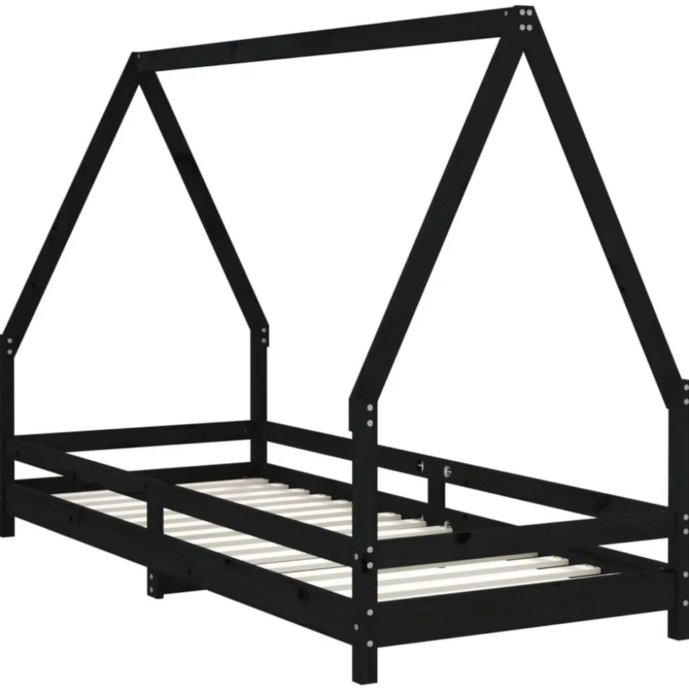 vidaXL Kinderbedframe 80x200 cm massief grenenhout zwart
