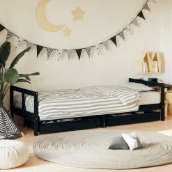 vidaXL Kinderbedframe 80x200 cm massief grenenhout zwart