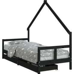vidaXL Kinderbedframe 80x200 cm massief grenenhout zwart