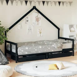 vidaXL Kinderbedframe 80x200 cm massief grenenhout zwart