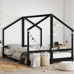 vidaXL Kinderbedframe 2x(80x200) cm massief grenenhout zwart