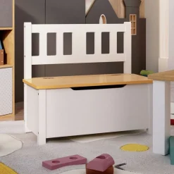 vidaXL Kinderopbergbankje 60x30x55 cm MDF wit en beige