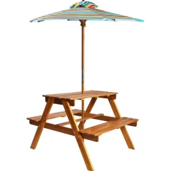 vidaXL Kinderpicknicktafel met parasol 79x90x60 cm massief acaciahout
