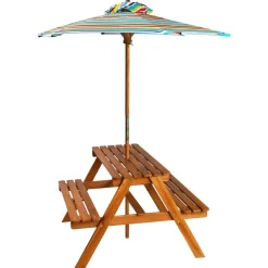 vidaXL Kinderpicknicktafel met parasol 79x90x60 cm massief acaciahout