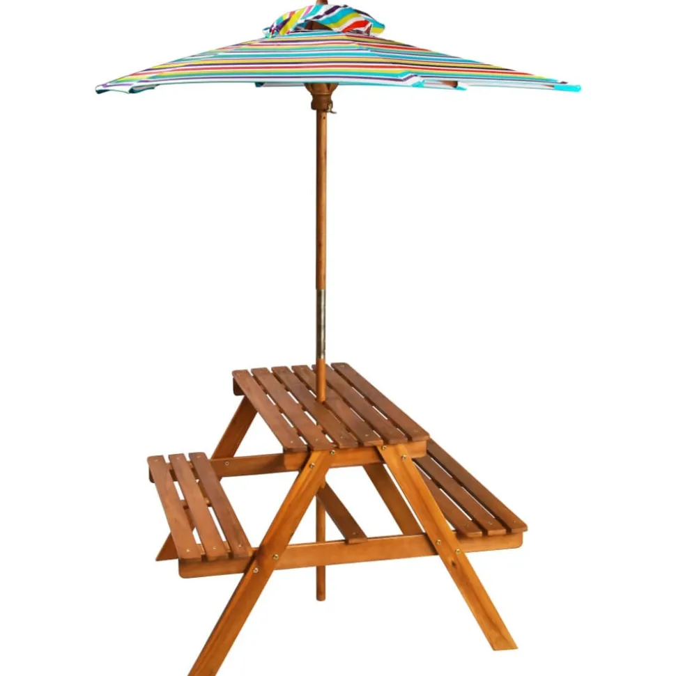 vidaXL Kinderpicknicktafel met parasol 79x90x60 cm massief acaciahout