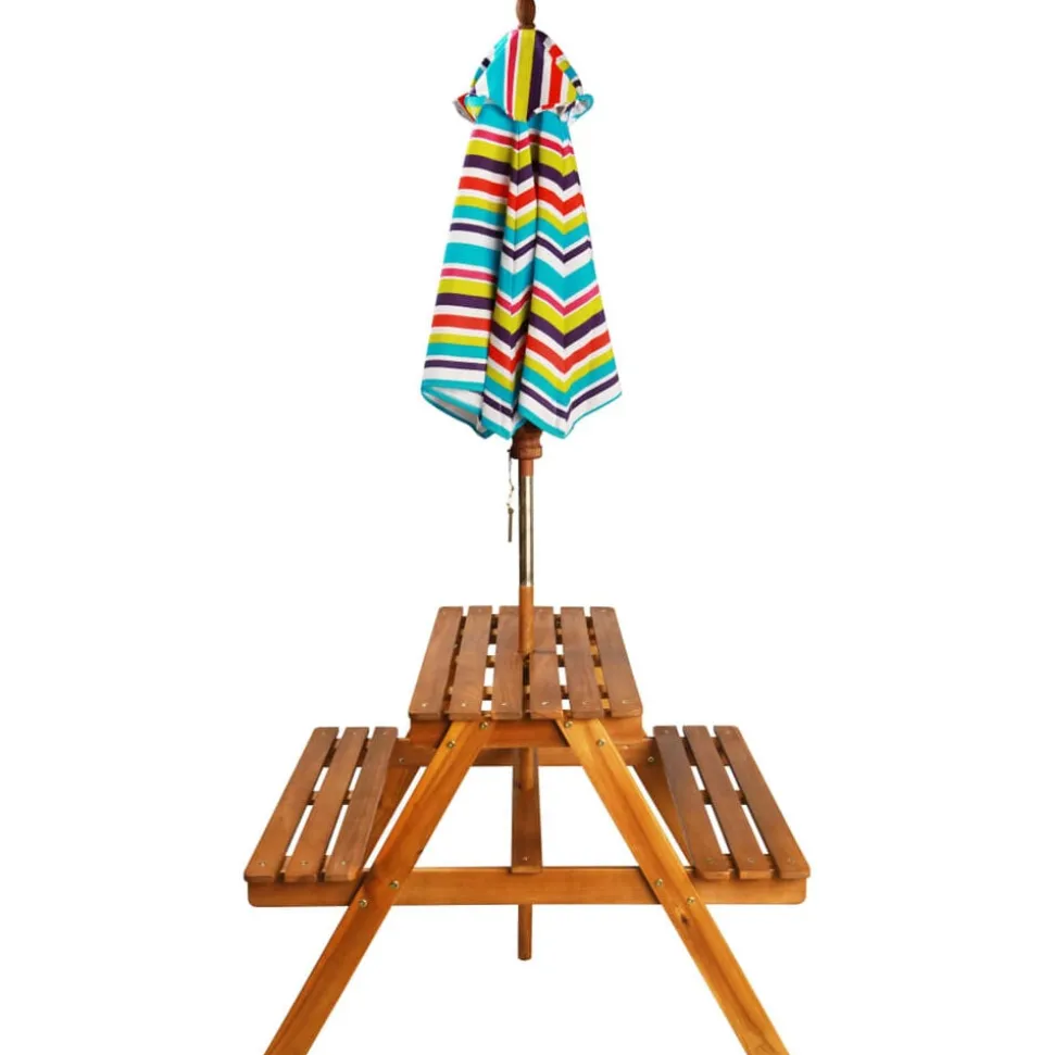 vidaXL Kinderpicknicktafel met parasol 79x90x60 cm massief acaciahout