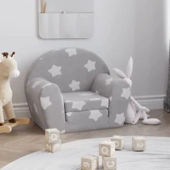 vidaXL Kinderslaapbank met sterren zacht pluche lichtgrijs